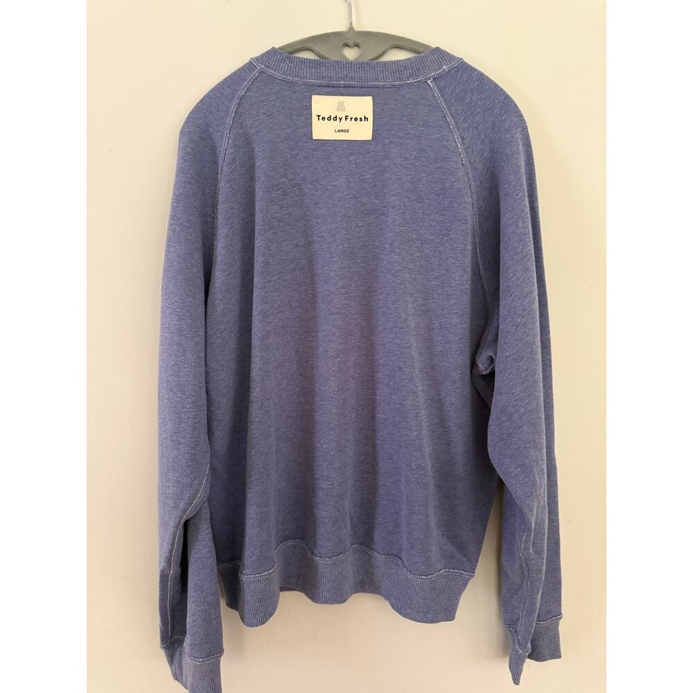 Teddy Fresh Reversible Bear Sweatshirt Blue Gray Unisex L Crewneck Hi Bye Mom - Picture 2 of 10